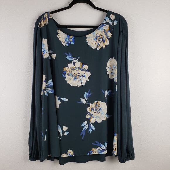 Maurices Women's 3X Long Sleeve Chiffon Challis Floral Blouse Green Relaxed Fit - Picture 1 of 9